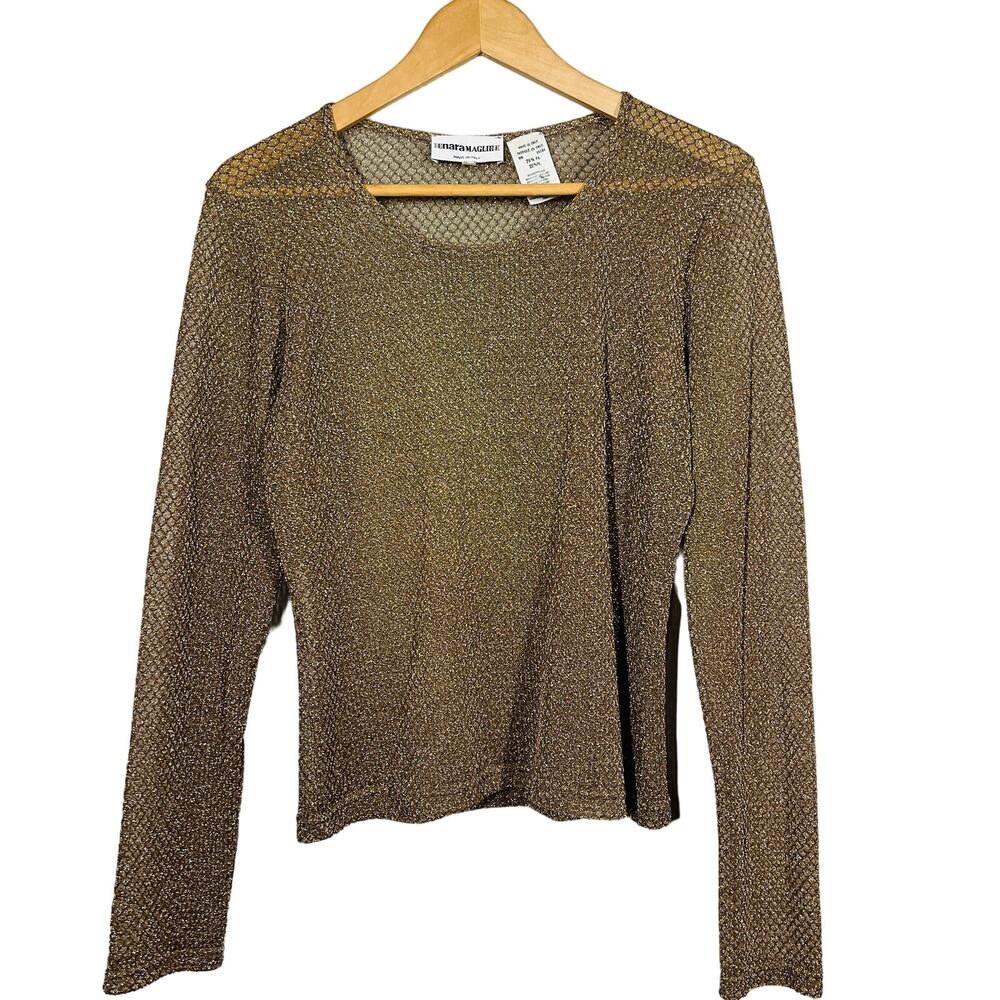 Nara Maglie Chain Knit Top Long Sleeve Scoop Neck Gold ITaly - !V